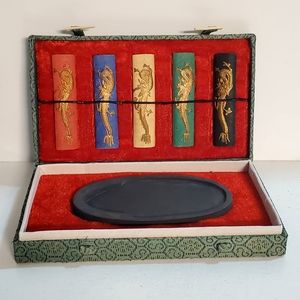 SUMI INK SET By BitsAndPieces w/ 5 Color Blocks + Mixing Slate In Silk Box NIB !